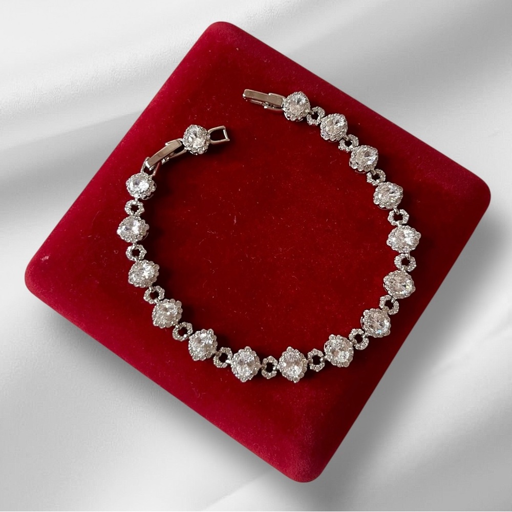 Elegant White Gold Tone Crystal Bracelet